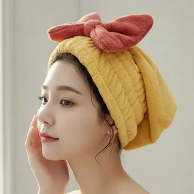 빅 리본 새워 헤어캡 1P 타올 모자 수분 흡수 세안 수건 샤워 샤워캡