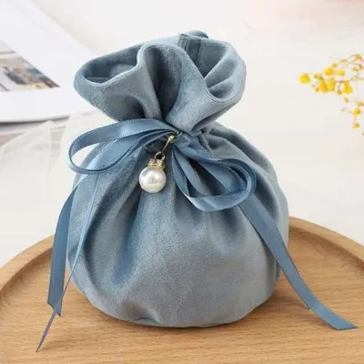 모노리빙 플란넬 진주 복주머니 블루 15X14cm 립스틱파우치 미니파우치