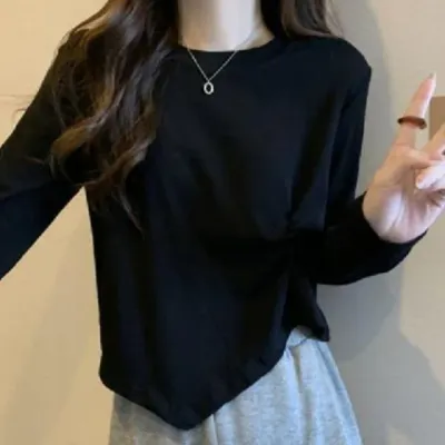 언발란스 여성 긴팔 심플 셔링 티셔츠 여성맨투맨티 여성면티셔츠