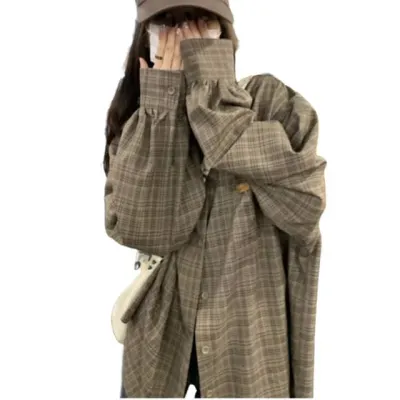 오버핏 체크남방 데일리 셔츠 체크 루즈핏 페미닌룩 데일리룩