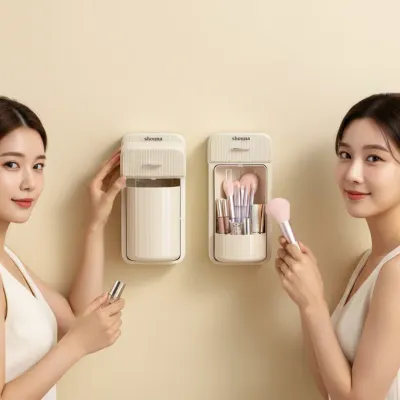 메이크업 보관함 화장대 정리함 벽걸이 꽂이 거치대 홀더 투명 브러시 수납함