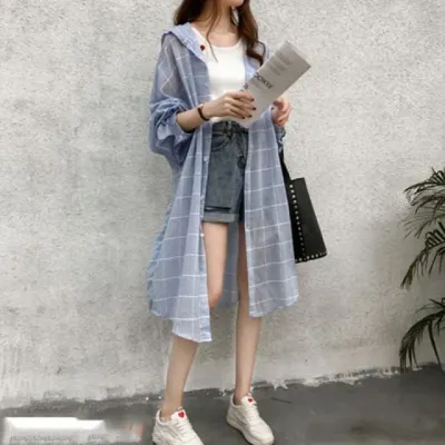 롱후드셔츠 체크 긴팔 루즈핏 여자 가을 여름 데일리 홈웨어 파자마 셔츠