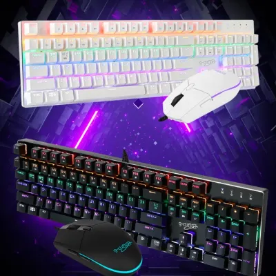 지클릭커 슈퍼히어로 GMK-510X 기계식 게이밍 유선 키보드마우스 세트(화이트)