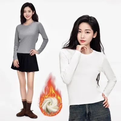 가을 겨울 세미크롭 기모 긴팔티 슬림 레이어드 면티 이너티 기본 티셔츠