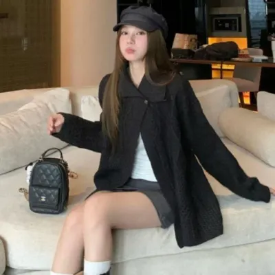 가디건 여성 숄 카라 케이블 니트 봄 가을 긴팔 오픈형 상의