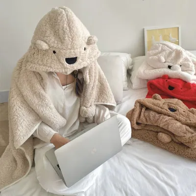 [도매라인]*땡처리 곰돌이후드담요/겨울담요/망토담요/후드담요/무릎담요/양털담요/블랭킷/사무실담요