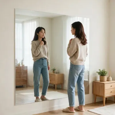 전신 거울 부착식 필름 무프레임 시트지 자가점착 인테리어 벽면 리폼