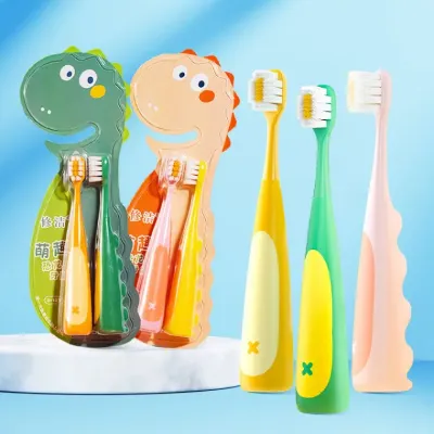유아칫솔 슈지에 어린이 부드러운 칫솔 아기용 캐릭터 작은 공룡형 두꺼운 손잡이 2개 세트