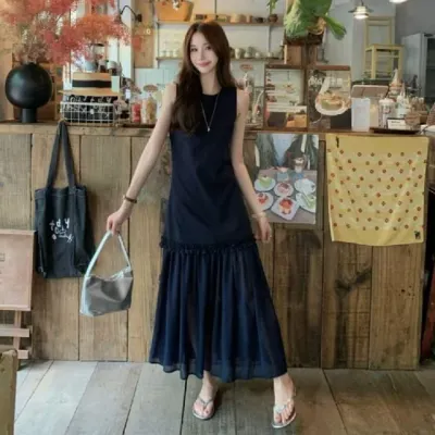 민소매 프릴 시스루 원피스 비치 캐주얼 해변 여름 휴양지