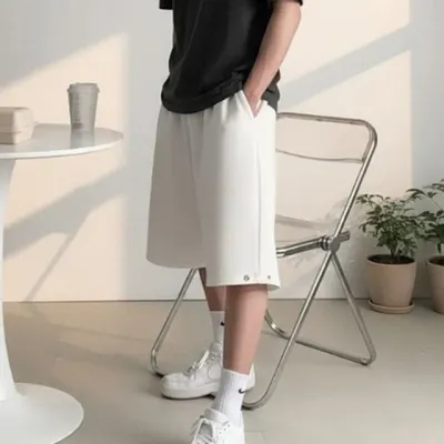 옆라인 절개 버튼 버뮤다 5부 반바지 남녀 커플