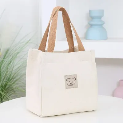 곰돌이 캔버스 미니 토트백 도시락가방 데일리 에코백