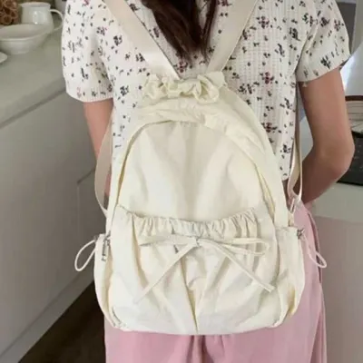 여성 리본 셔링 미니 백팩 프릴 손잡이 포인트 캐주얼 데일리 가벼운 여행 배낭