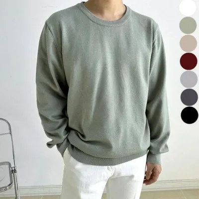 캐시미어 남자 긴팔 라운드넥 니트티셔츠 데일리