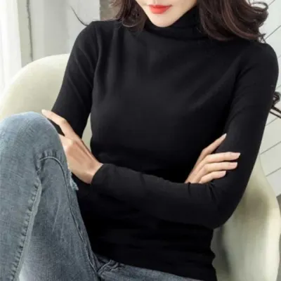 여성 터틀넥 니트 검정 폴라티 겨울 긴팔 이너 티셔츠