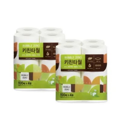버블제로 키친타월(100매x4롤)-2개 키친타올 기름흡수 핸드타올 주방타올 주방행주