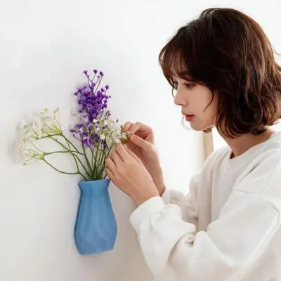벽장식 화병 실리콘 꽃병 간편부착 인테리어 소품 집들이 선물용 미니멀 감성 3color