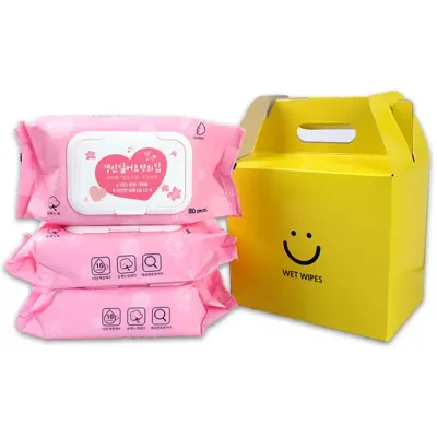 3P 선물용 핑크 80매 40set 45gsm 대형물티슈 캡형 판촉 홍보 전도용