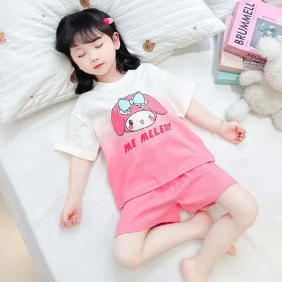 아동잠옷 면 실내복 중대동 여름 신상품 귀여운 캐릭터 그러데이션 투피스로 오버룩이 가능하며1
