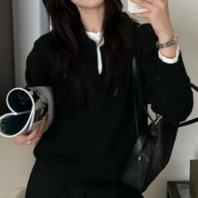 차분핏 데일리 카라 니트 반팔카라니트 니트티 여성니트