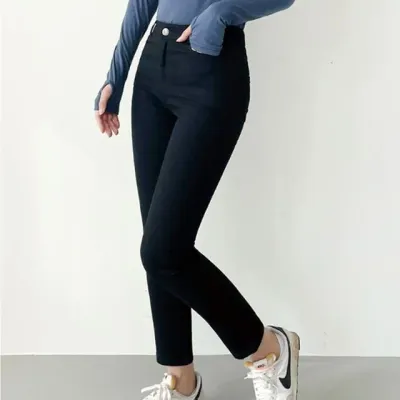 기모 블랙 바지 여성 겨울 슬림 바지 팬츠 여성팬츠 여성바지