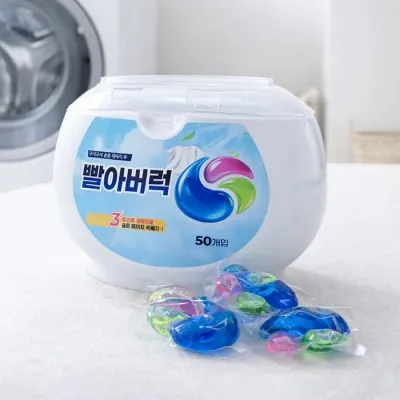 3in1 딥클린 빨아버럭 캡슐세제 50개입 (드럼/일반겸용) / 세탁세제 딥클린 탈취 얼룩제거 고농축 빨래