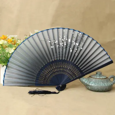 매화꽃 접이식 대나무 부채(블루) 전통 손부채 여름