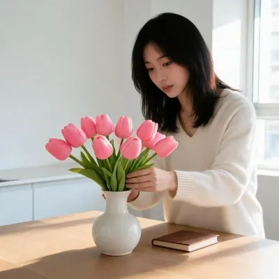 튤립 조화 꽃 인테리어 장식 소품 테이블 거실 식탁 창가 공간 연출용