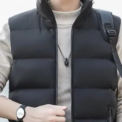 남자 하이넥 패딩 조끼 민소매 레이어드 겨울