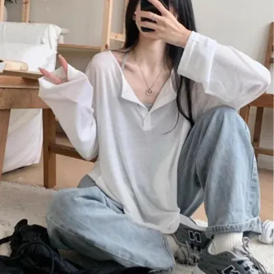 흰색티셔츠 루즈핏 긴팔티 여자상의 꾸안꾸룩 기본티 가을티 캐주얼상의 여성의류 여성