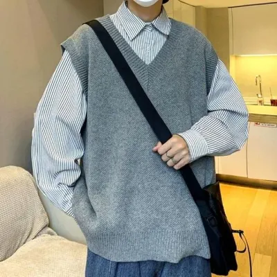 V넥 오버핏 넉넉핏 남자 니트조끼 니트베스트 2컬러
