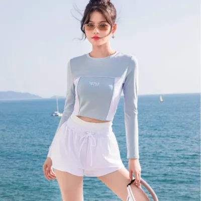 래쉬가드 훈련 트레이닝 긴팔 수영복 여자 분리형 투피스 배가림 소녀학생 청신한 온천 수영복10