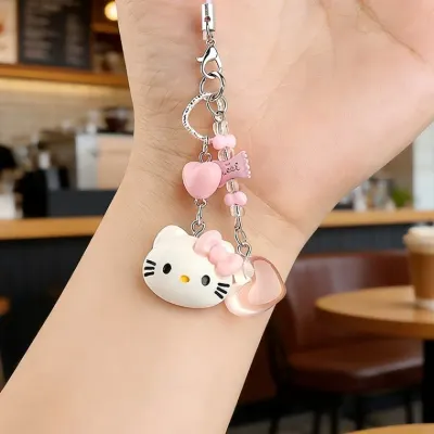키티핸드폰키링 Ins 스타일 카페 Kt 고양이 키체인 귀여운 만화 가방 펜던트 학생 절친