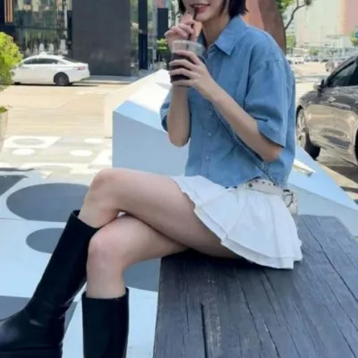 크롭 데님 반소매 자켓