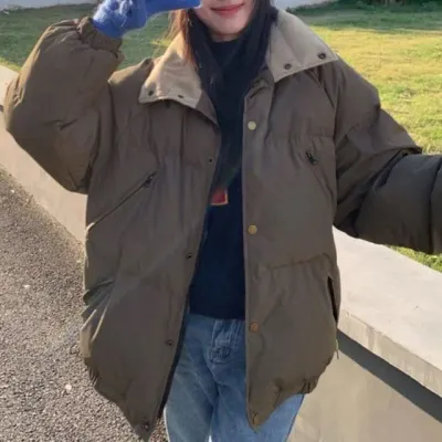여성 패딩 점퍼 하이넥 카라 스타일 2컬러