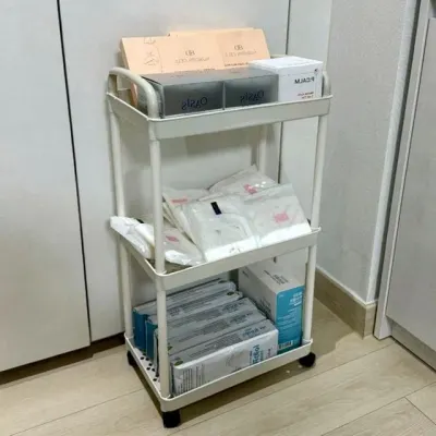 3단 이동식 수납함 트롤리 주방 사무실 화이트
