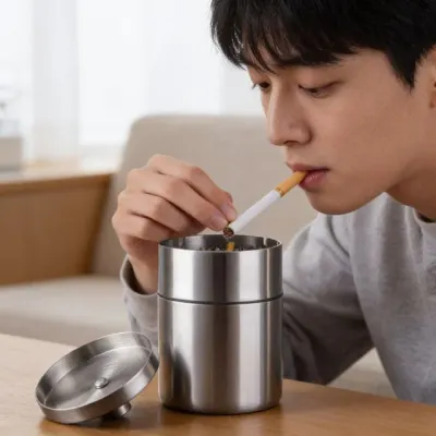 스텐 재떨이 304 스테인리스 뚜껑형 사무실 흡연실 거실 베란다 원형