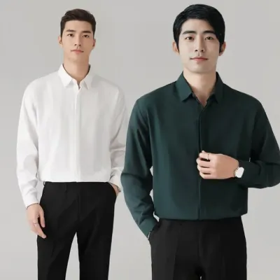 남자셔츠 봄 가을 오버핏 정장 긴팔 셔츠 남방 시크릿버튼