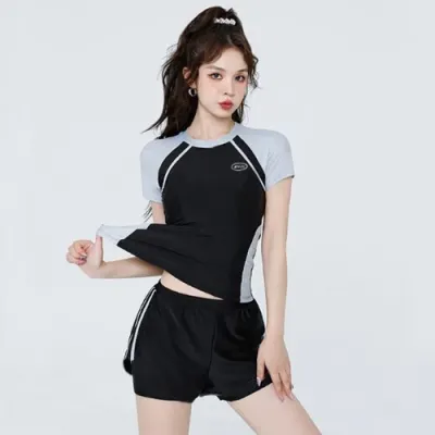 은창]스포츠 캐쥬얼 팬츠형 2피스 래쉬가드 수영복 비키니 모노키니 래쉬가드 일체형 치마 세트 몸매보정