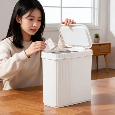 휴지통 쓰레기통 원룸 사무실 공부방 욕실 주방용 폐기물 수거함 화이트 7L