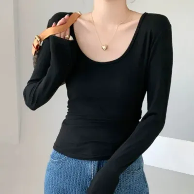 슬림 라운드 유넥 긴팔 이너 티셔츠 쭉티 기본티셔츠