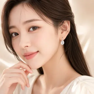 오벌 큐빅 실버 후크 귀걸이 악세사리