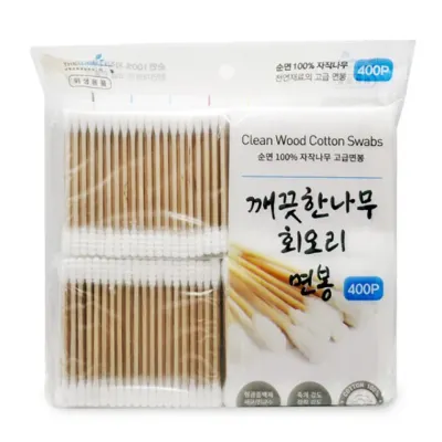 깨끗한나무 회오리면봉 400p 대용량 나무스틱 꼬임방지 귀청소 위생면봉