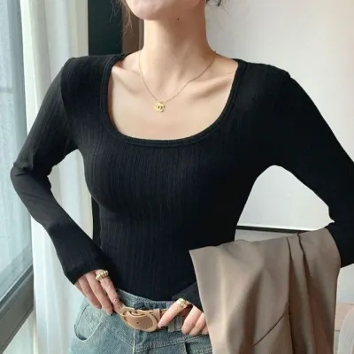 스퀘어넥 여성 긴팔티 슬림 골지티 유넥티셔츠 핏티 넥티 사각 슬림핏티