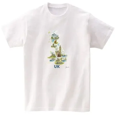 반팔티 남녀공용 세계지도 the United Kingdom 수채화 AI 이미지 다양한색상 전사이즈 가능