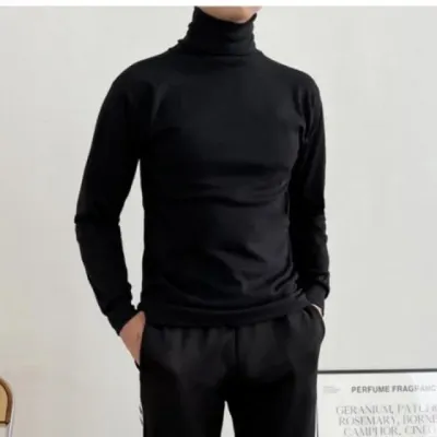 남자 터틀넥 티셔츠 겨울 기본 면 목폴라 이너 긴팔 목티