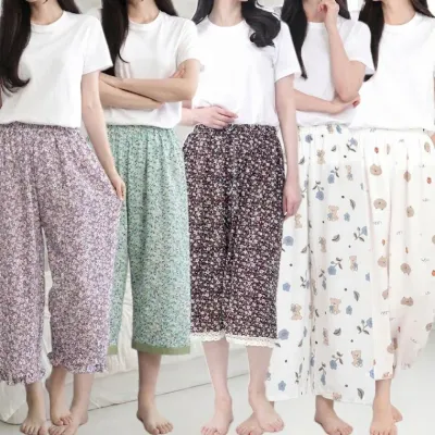 여성 여름 잠옷 여름바지 모음 인견 포포 까실이 플라워 캐릭터 8부 통바지 홈웨어 팬츠 파자마 바지 랜덤