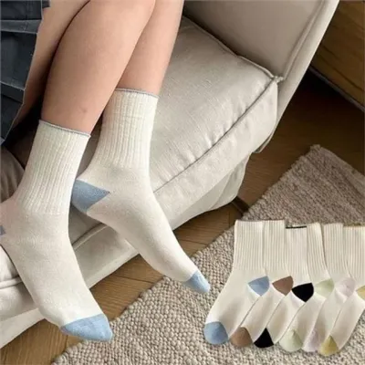 여성 골지 양말 여성 배색 양말 운동화 로퍼 데일리 패션 중목 발목