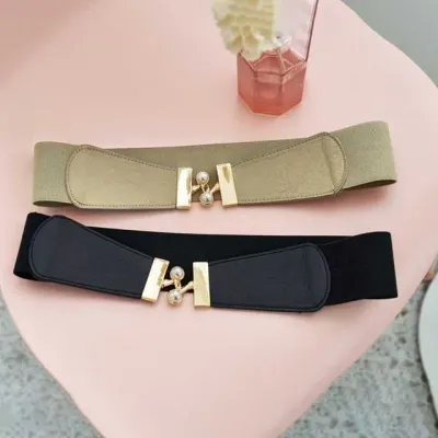 여성 진주 장식 와이드 밴딩 벨트 원피스 코디 포인트 허리띠 패션벨트