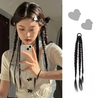 숱많은 땋음 꼬임 헤어피스 가발 조각 조각머리 연예인 고무줄 부분가발 붙임머리 C컬 컬러피
