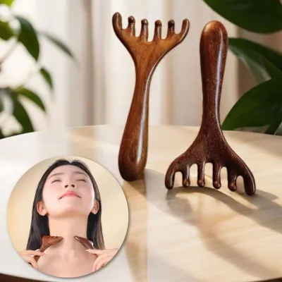 머리 지압 괄사 마사지기 바디 림프순환 나무 승모근 마사지빗
